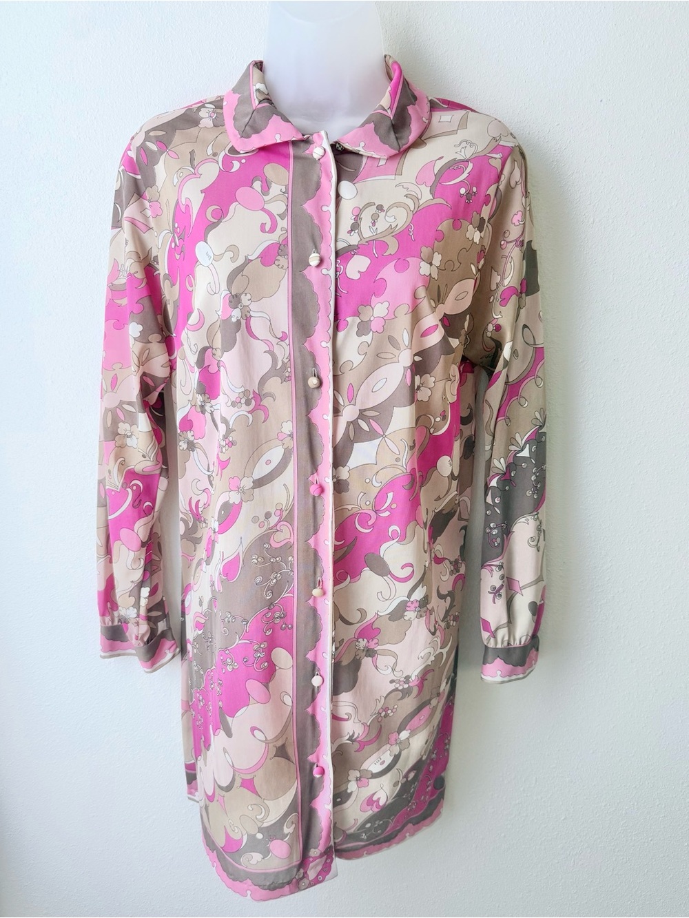 Vintage Emilio Pucci Formfit Rogers Sheer Shirt Dress Pink Mod Print